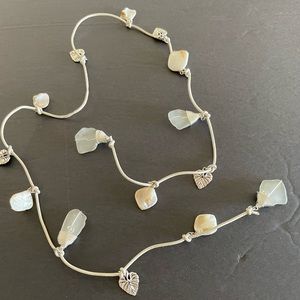 Stunning Cream Sea Glass Necklace with Leaves and Shells findings
